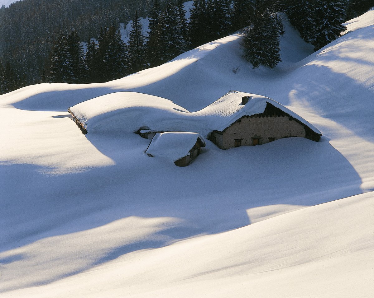 Huts on Alpine Pastures Winter Lechtaler Alps near Strengen